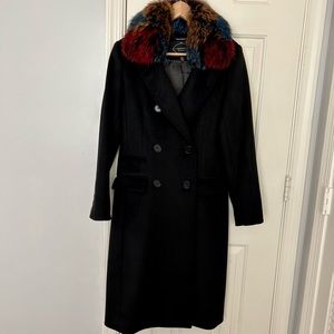 🔥New with Tag🔥Luxury Outerwear Classy Wool Long Coat with Genuine Fur Trim